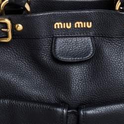 Miu Miu Black Leather Double Pocket Tote