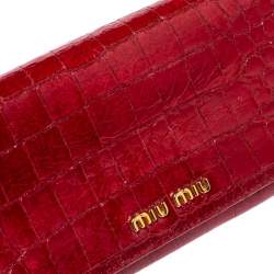 Pre Owned Miu Miu Red Crocodile Effect Patent Leather Flap Continental Wallet