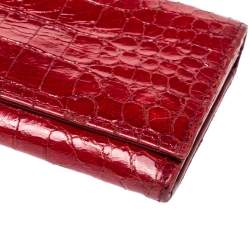Pre Owned Miu Miu Red Crocodile Effect Patent Leather Flap Continental Wallet