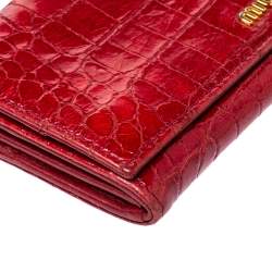 Pre Owned Miu Miu Red Crocodile Effect Patent Leather Flap Continental Wallet