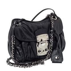 Miu Miu Black Matelassé Leather Sacca Chain Shoulder Bag