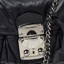 Miu Miu Black Matelassé Leather Sacca Chain Shoulder Bag