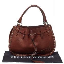 Miu Miu Brown Leather Studded Satchel