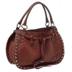 Miu Miu Brown Leather Studded Satchel