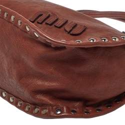 Miu Miu Brown Leather Studded Satchel