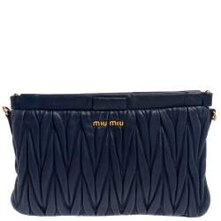 Pre Owned حقيبة كلتش ميو ميو جلد ماتيلاس أزرق كحلي بإطار