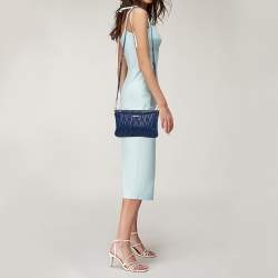 Pre Owned حقيبة كلتش ميو ميو جلد ماتيلاس أزرق كحلي بإطار