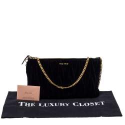 Miu Miu Black Velvet Matelasse Chain Clutch 