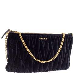 Miu Miu Black Velvet Matelasse Chain Clutch 