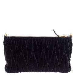 Miu Miu Black Velvet Matelasse Chain Clutch 