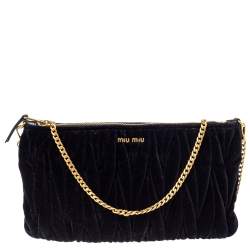Miu Miu Black Velvet Matelasse Chain Clutch 