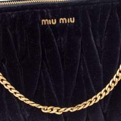 Miu Miu Black Velvet Matelasse Chain Clutch 
