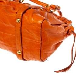 Pre Owned Miu Miu Orange Vitello Lux Leather Gathered Tote
