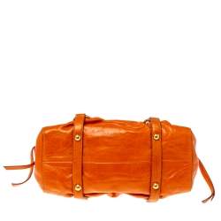 Pre Owned Miu Miu Orange Vitello Lux Leather Gathered Tote