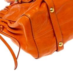 Pre Owned Miu Miu Orange Vitello Lux Leather Gathered Tote