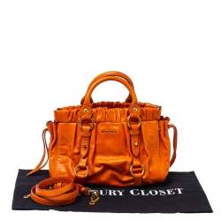 Pre Owned Miu Miu Orange Vitello Lux Leather Gathered Tote