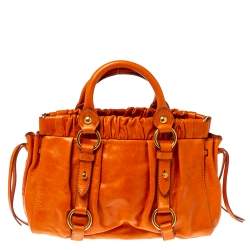 Pre Owned Miu Miu Orange Vitello Lux Leather Gathered Tote