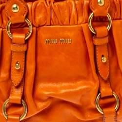 Pre Owned Miu Miu Orange Vitello Lux Leather Gathered Tote