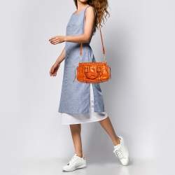 Pre Owned Miu Miu Orange Vitello Lux Leather Gathered Tote