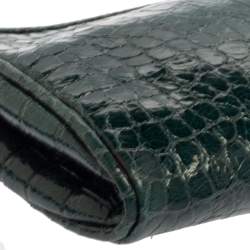 Pre Owned Miu Miu Green Croc Embossed Leather Wristlet Clutch
