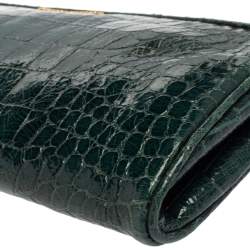 Pre Owned Miu Miu Green Croc Embossed Leather Wristlet Clutch