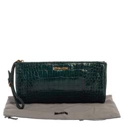 Pre Owned Miu Miu Green Croc Embossed Leather Wristlet Clutch