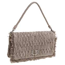 Miu Miu Beige Matelasse Fabric Crystal Mini Bag
