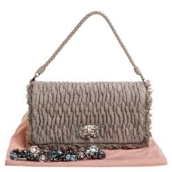 Miu Miu Beige Matelasse Fabric Crystal Mini Bag