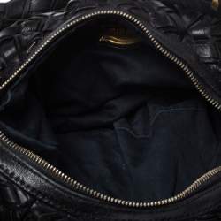 Pre Owned Miu Miu Black Woven Leather Fringe Hobo