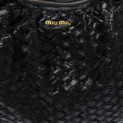Pre Owned Miu Miu Black Woven Leather Fringe Hobo
