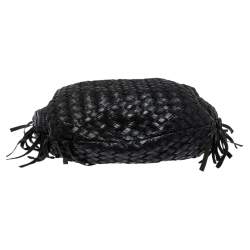 Pre Owned Miu Miu Black Woven Leather Fringe Hobo