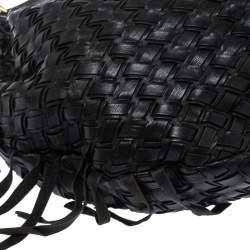 Pre Owned Miu Miu Black Woven Leather Fringe Hobo