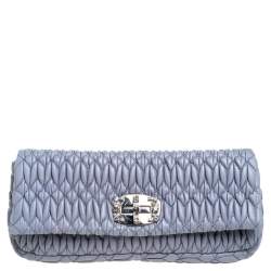 Pre Owned حقيبة كلتش ميو ميو مزخرف كريستال جلد ماتيلاس أزرق 