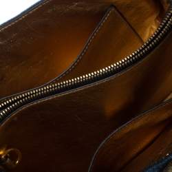 Pre Owned Miu Miu Gold/Blue Madras Leather and Denim Pushlock Tote