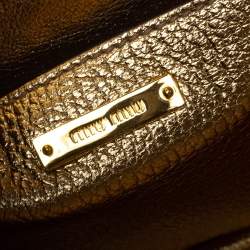 Pre Owned Miu Miu Gold/Blue Madras Leather and Denim Pushlock Tote