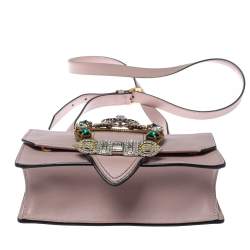 Pre Owned Miu Miu Dusty Pink Madras Leather Crystal Embellished Buckle Flap Shoulder Bag