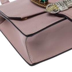 Pre Owned Miu Miu Dusty Pink Madras Leather Crystal Embellished Buckle Flap Shoulder Bag