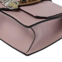 Pre Owned Miu Miu Dusty Pink Madras Leather Crystal Embellished Buckle Flap Shoulder Bag