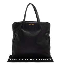 Miu Miu Black Soft Leather Kiss Lock Tote