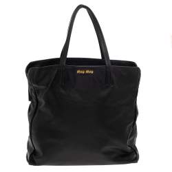 Miu Miu Black Soft Leather Kiss Lock Tote