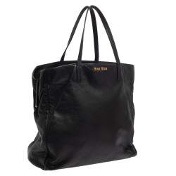 Miu Miu Black Soft Leather Kiss Lock Tote