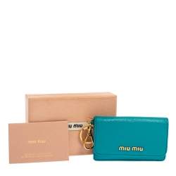 مملوكة مسبقًا  Miu Miu Turquoise Leather Madras Card Case