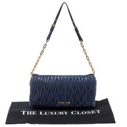Pre Owned Miu Miu Blue Matelassé Leather Flap Shoulder Bag