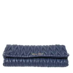 Pre Owned Miu Miu Blue Matelassé Leather Flap Shoulder Bag
