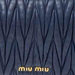 Pre Owned Miu Miu Blue Matelassé Leather Flap Shoulder Bag