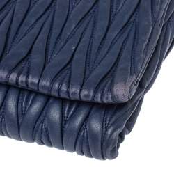 Pre Owned Miu Miu Blue Matelassé Leather Flap Shoulder Bag