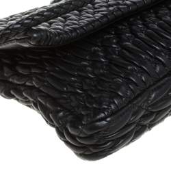 Pre Owned Miu Miu Black Matelasse Leather Crystal Shoulder Bag