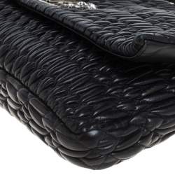 Pre Owned Miu Miu Black Matelasse Leather Crystal Shoulder Bag