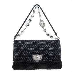 Pre Owned Miu Miu Black Matelasse Leather Crystal Shoulder Bag