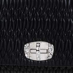 Pre Owned Miu Miu Black Matelasse Leather Crystal Shoulder Bag